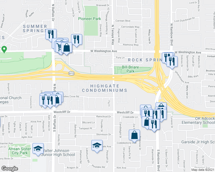 map of restaurants, bars, coffee shops, grocery stores, and more near 7100 West Pirates Cove Road in Las Vegas
