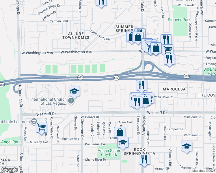 map of restaurants, bars, coffee shops, grocery stores, and more near 404 Beethoven Street in Las Vegas