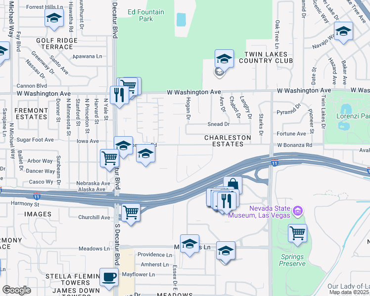 map of restaurants, bars, coffee shops, grocery stores, and more near 4405 W Bonanza Rd in Las Vegas
