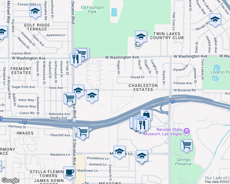 map of restaurants, bars, coffee shops, grocery stores, and more near 4405 West Bonanza Road in Las Vegas