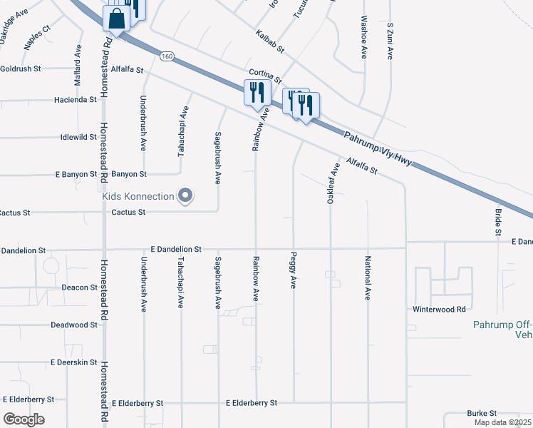 map of restaurants, bars, coffee shops, grocery stores, and more near 2891 Rainbow Avenue in Pahrump