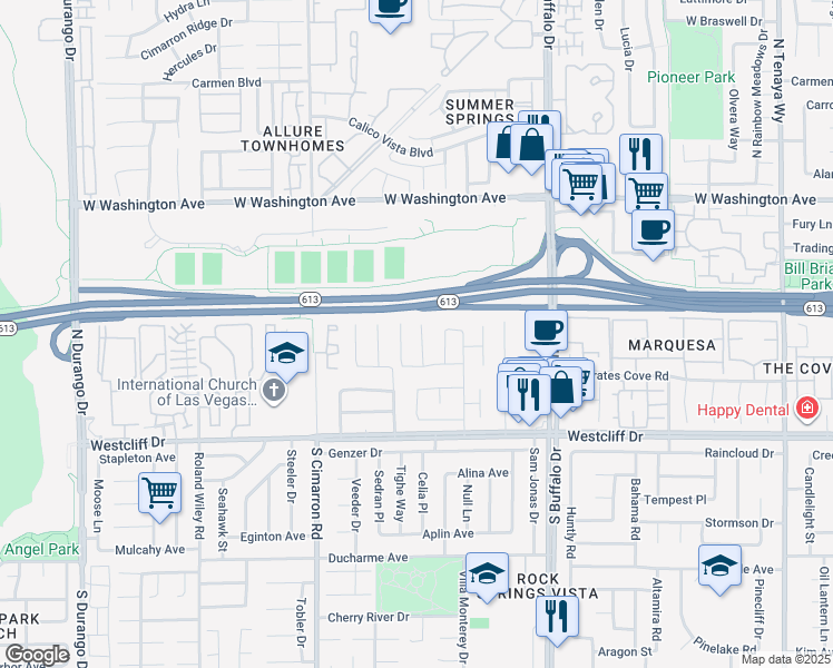 map of restaurants, bars, coffee shops, grocery stores, and more near 397 Breve Court in Las Vegas