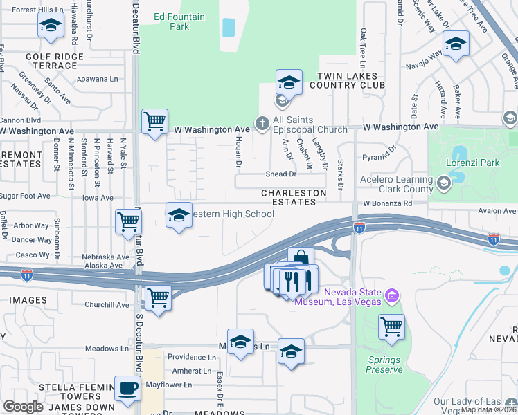 map of restaurants, bars, coffee shops, grocery stores, and more near 4313 West Bonanza Road in Las Vegas