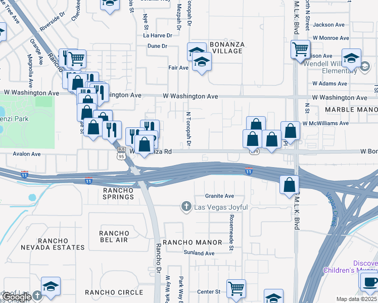 map of restaurants, bars, coffee shops, grocery stores, and more near West Bonanza Road in Las Vegas