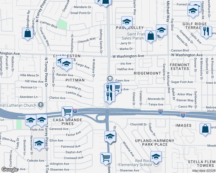 map of restaurants, bars, coffee shops, grocery stores, and more near 425 North Jones Boulevard in Las Vegas