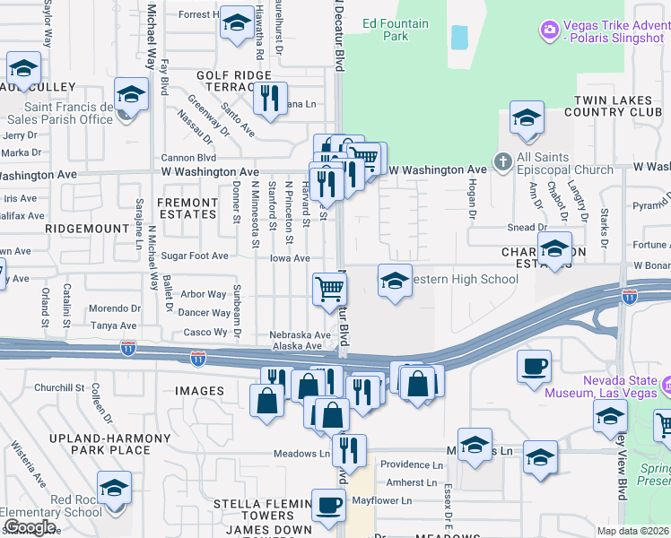 map of restaurants, bars, coffee shops, grocery stores, and more near in Las Vegas