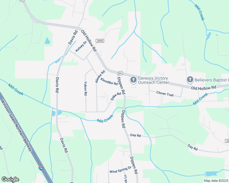 map of restaurants, bars, coffee shops, grocery stores, and more near 5077 Sitka Road in Walkertown