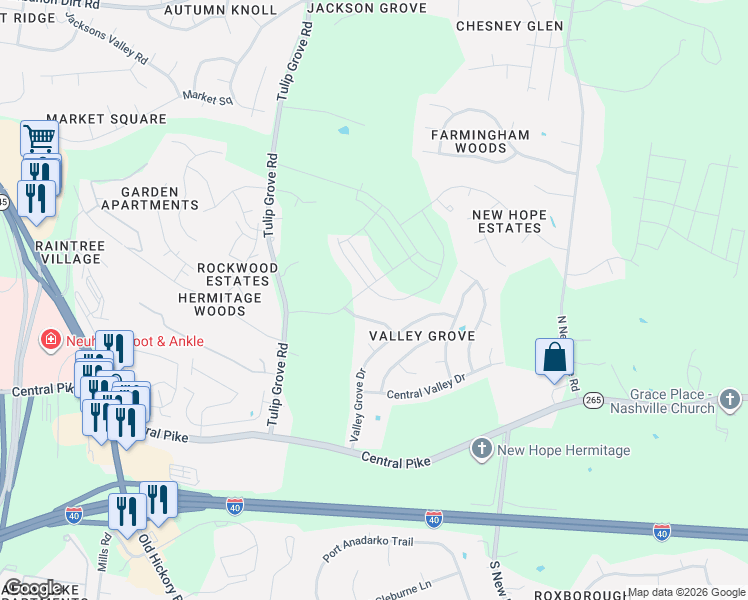 map of restaurants, bars, coffee shops, grocery stores, and more near 7385 Blue Gable Road in Nashville