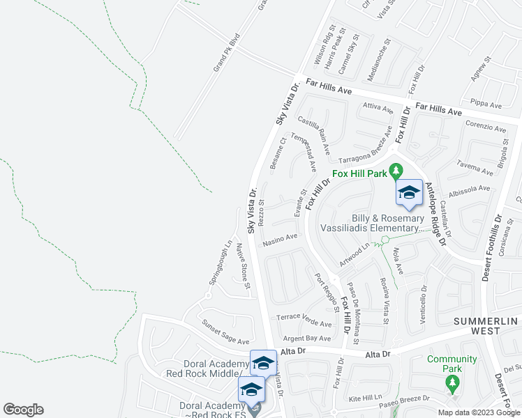 map of restaurants, bars, coffee shops, grocery stores, and more near Rezzo Street in Las Vegas