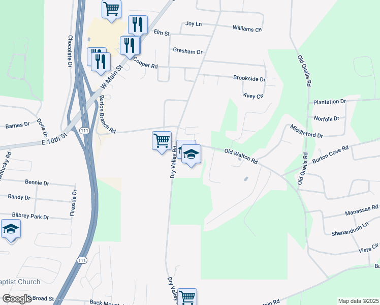 map of restaurants, bars, coffee shops, grocery stores, and more near 2525 Old Walton Road in Cookeville
