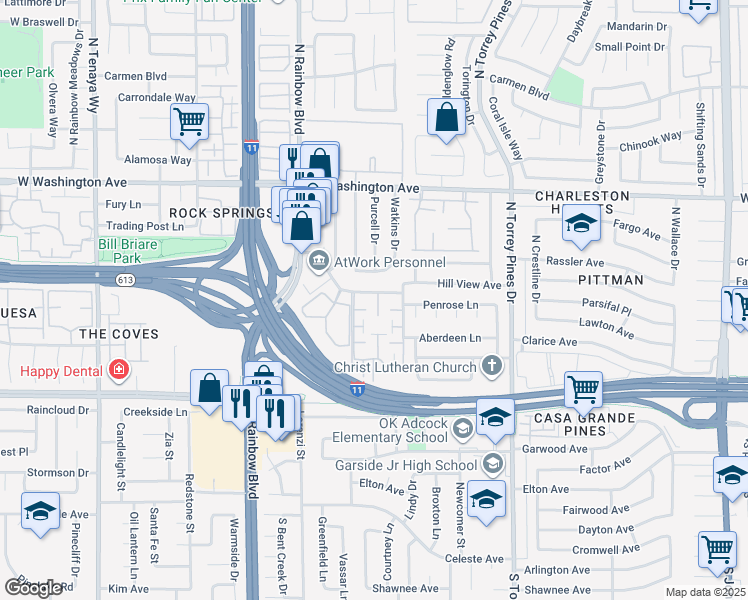 map of restaurants, bars, coffee shops, grocery stores, and more near 320 Brookside Lane in Las Vegas