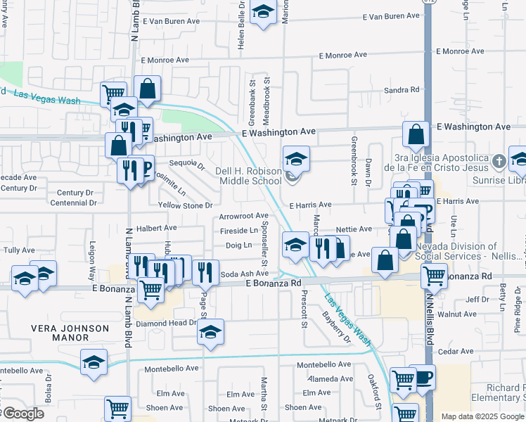 map of restaurants, bars, coffee shops, grocery stores, and more near 4620 Arrowroot Avenue in Las Vegas