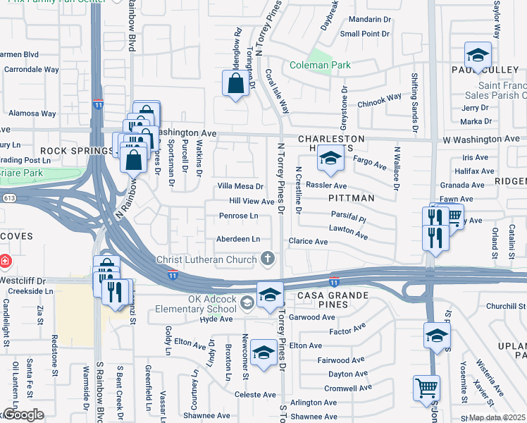 map of restaurants, bars, coffee shops, grocery stores, and more near 312 Duke Circle in Las Vegas