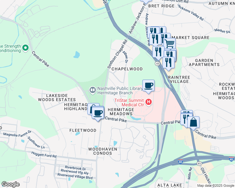 map of restaurants, bars, coffee shops, grocery stores, and more near 247 Thistle Lane in Nashville