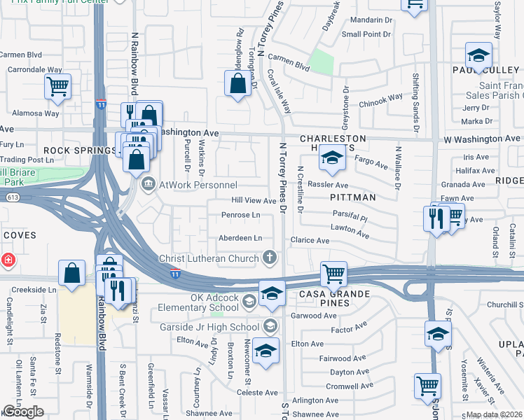 map of restaurants, bars, coffee shops, grocery stores, and more near 312 Duke Circle in Las Vegas