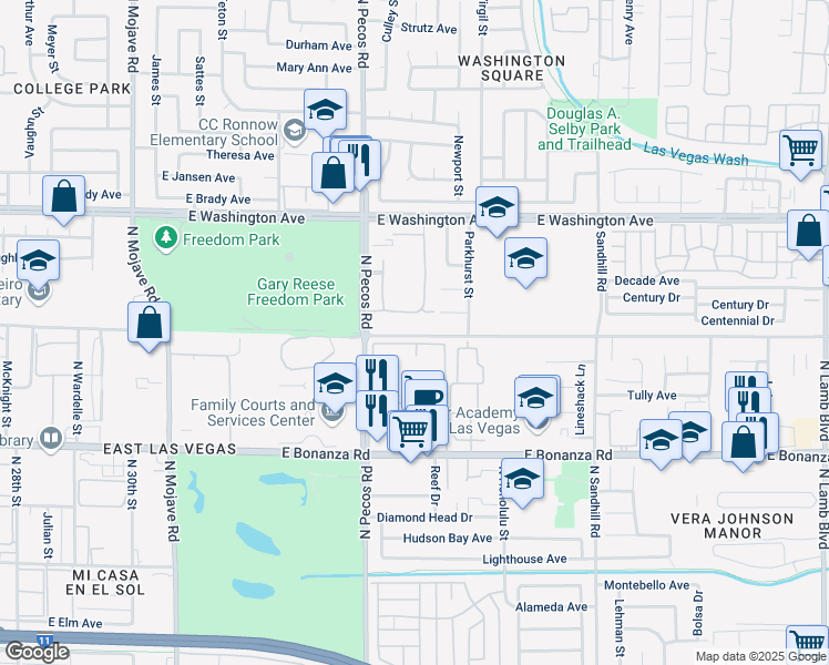 map of restaurants, bars, coffee shops, grocery stores, and more near 3526 East Harris Avenue in Las Vegas
