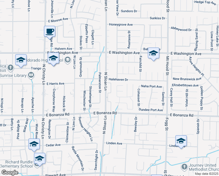 map of restaurants, bars, coffee shops, grocery stores, and more near 950 North Sloan Lane in Las Vegas