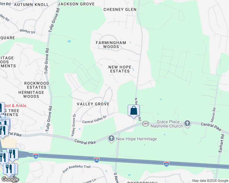 map of restaurants, bars, coffee shops, grocery stores, and more near 4651 Forest Ridge Drive in Nashville