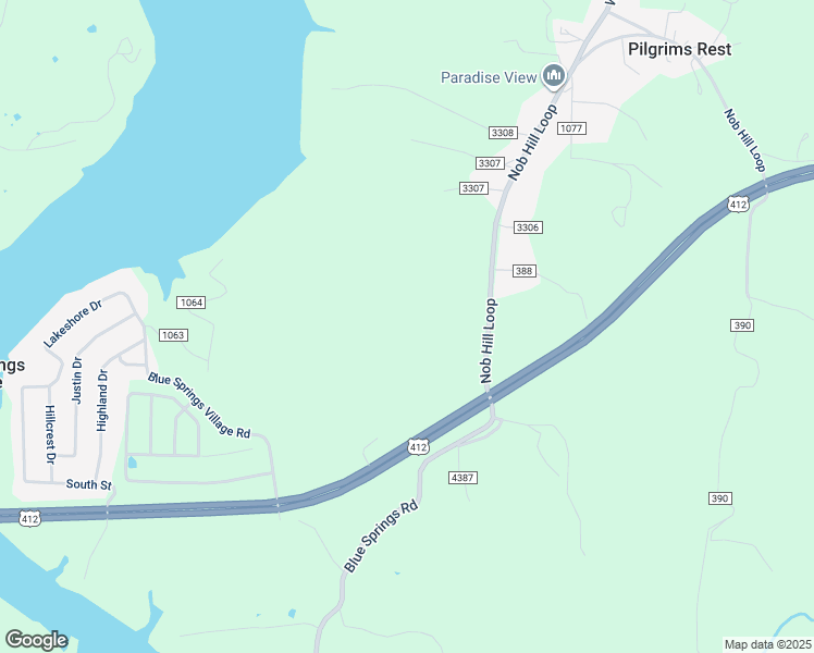 map of restaurants, bars, coffee shops, grocery stores, and more near 20696 Blue Springs Village Road in Springdale
