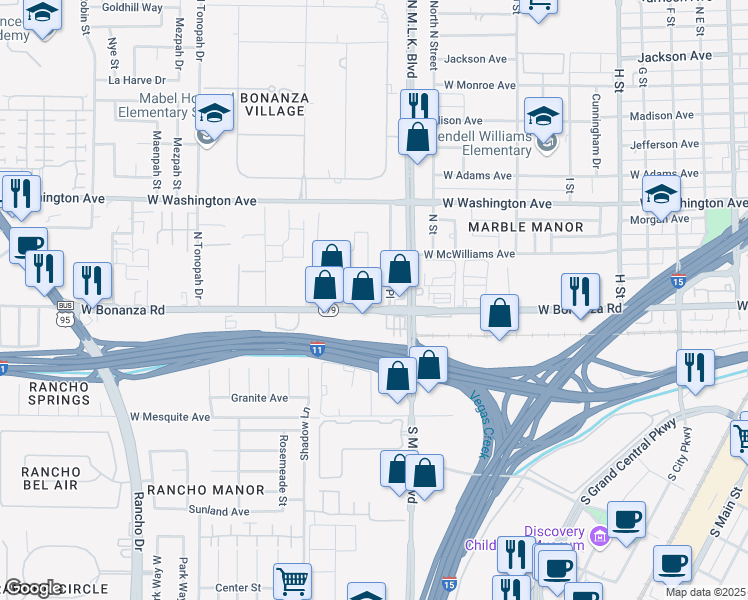 map of restaurants, bars, coffee shops, grocery stores, and more near 1706 West Bonanza Road in Las Vegas