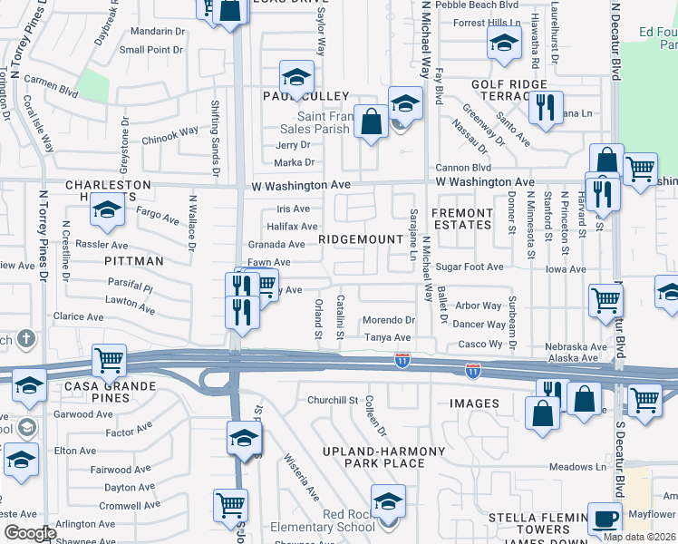 map of restaurants, bars, coffee shops, grocery stores, and more near 237 Catalini Street in Las Vegas