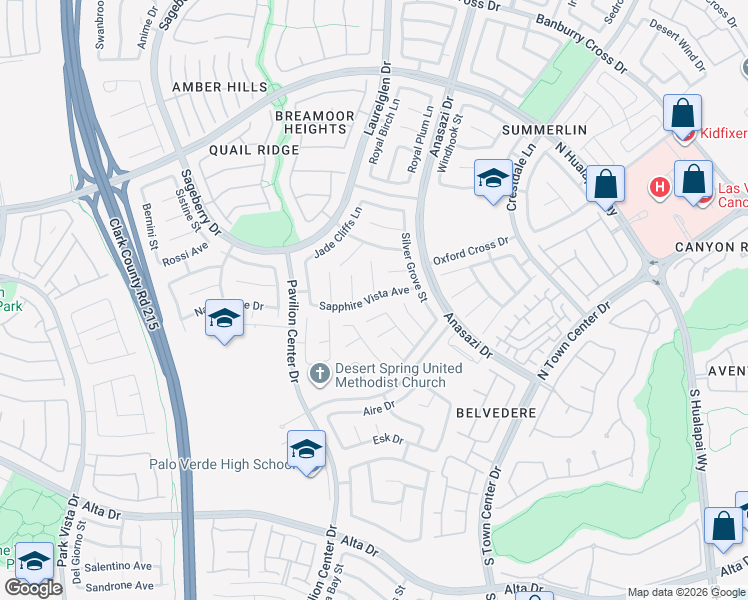 map of restaurants, bars, coffee shops, grocery stores, and more near 318 Summer Palace Way in Las Vegas