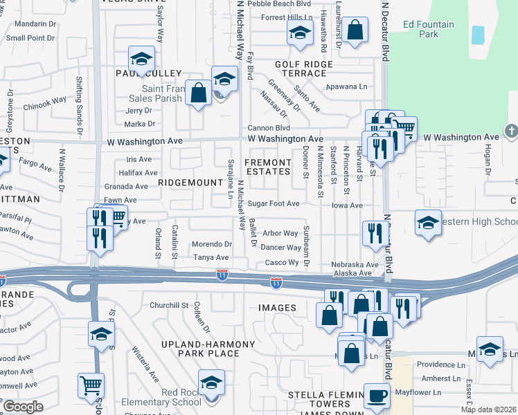 map of restaurants, bars, coffee shops, grocery stores, and more near 5305 Sugar Foot Avenue in Las Vegas