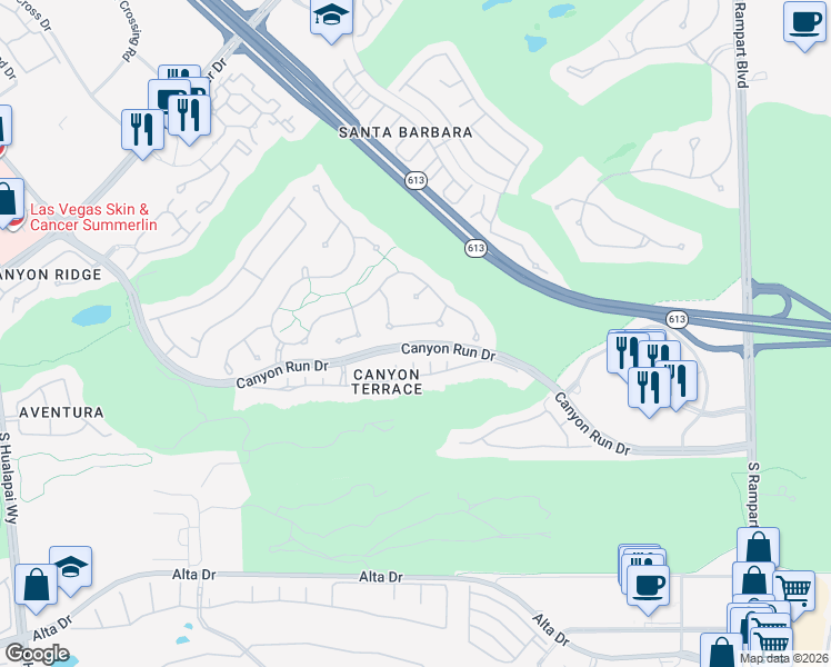 map of restaurants, bars, coffee shops, grocery stores, and more near 9317 Canyon Classic Dr in Las Vegas