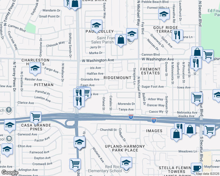 map of restaurants, bars, coffee shops, grocery stores, and more near 237 Catalini Street in Las Vegas