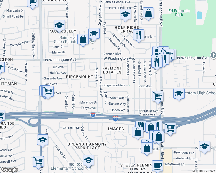 map of restaurants, bars, coffee shops, grocery stores, and more near 5305 Sugar Foot Avenue in Las Vegas