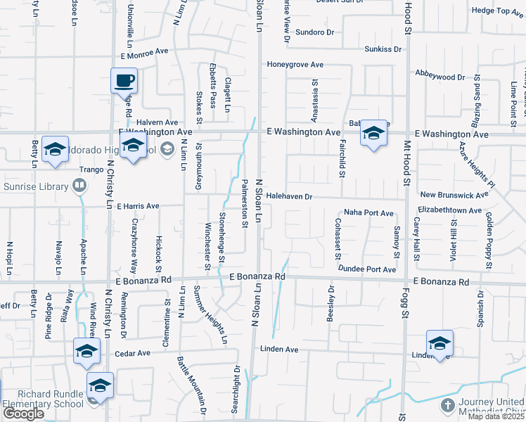 map of restaurants, bars, coffee shops, grocery stores, and more near 960 North Sloan Lane in Las Vegas