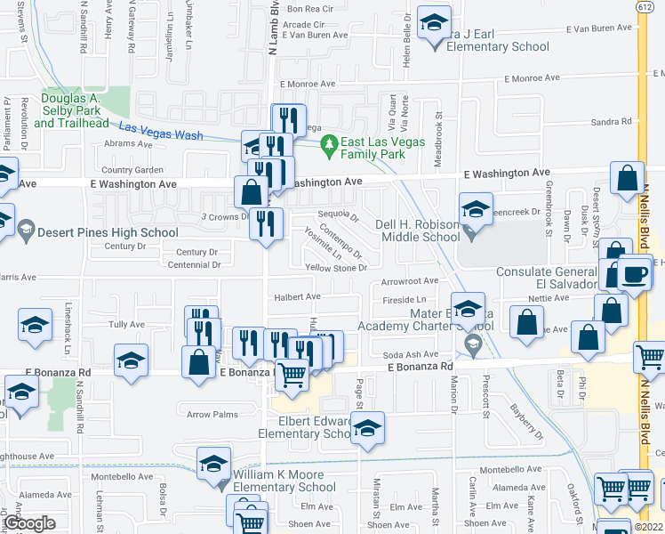 map of restaurants, bars, coffee shops, grocery stores, and more near 736 Concrete Court in Las Vegas