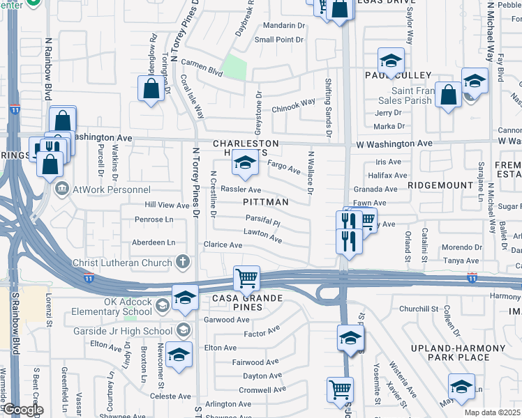 map of restaurants, bars, coffee shops, grocery stores, and more near 6257 Hobart Avenue in Las Vegas