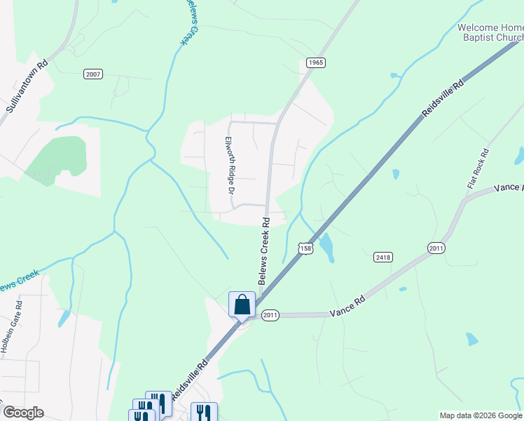 map of restaurants, bars, coffee shops, grocery stores, and more near 5240 Belews Creek Road in Walkertown