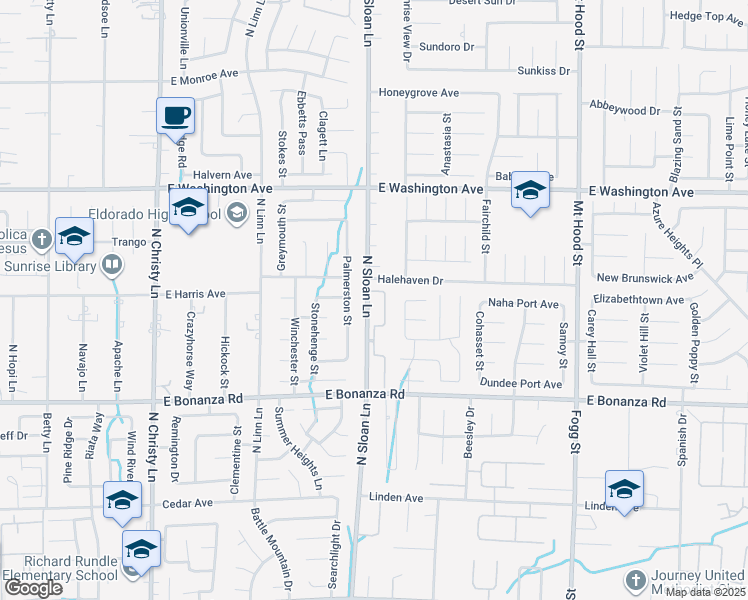 map of restaurants, bars, coffee shops, grocery stores, and more near 960 North Sloan Lane in Las Vegas