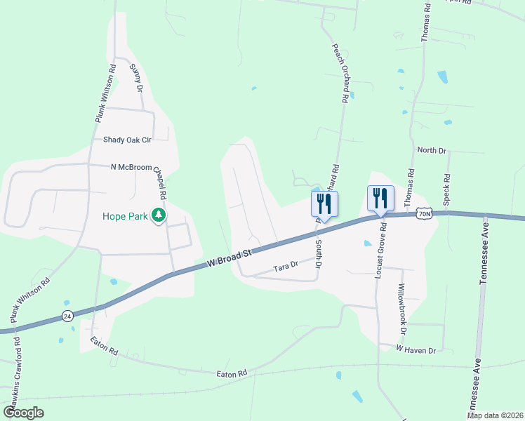 map of restaurants, bars, coffee shops, grocery stores, and more near 121 Echo Valley Drive in Cookeville