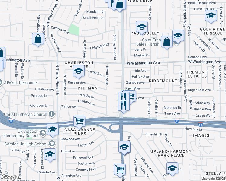 map of restaurants, bars, coffee shops, grocery stores, and more near 6121 Fawn Circle in Las Vegas