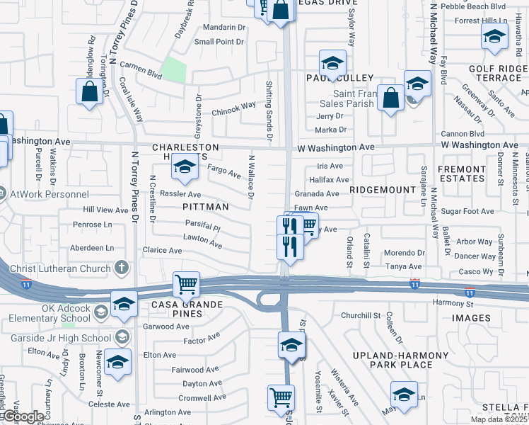 map of restaurants, bars, coffee shops, grocery stores, and more near 6121 Fawn Circle in Las Vegas