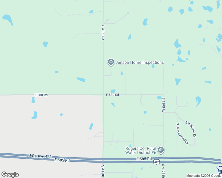 map of restaurants, bars, coffee shops, grocery stores, and more near 16056 East 580 Road in Inola