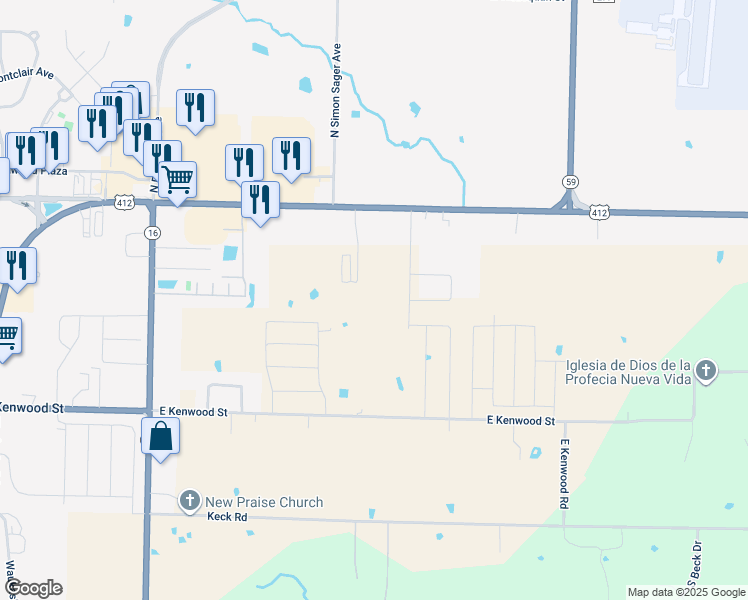 map of restaurants, bars, coffee shops, grocery stores, and more near Timothy Street in Siloam Springs