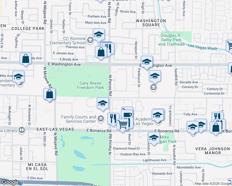 map of restaurants, bars, coffee shops, grocery stores, and more near in Las Vegas