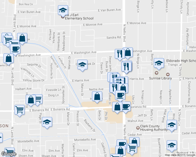 map of restaurants, bars, coffee shops, grocery stores, and more near 801 Greenbrook Street in Las Vegas