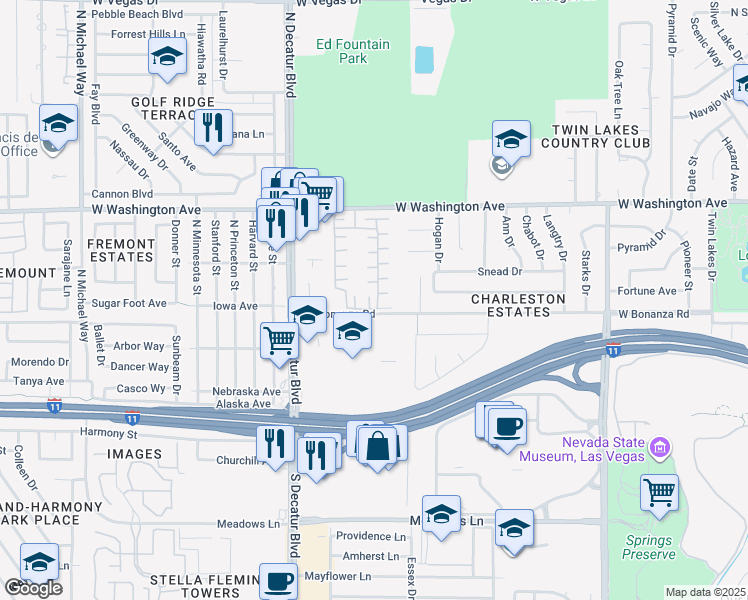 map of restaurants, bars, coffee shops, grocery stores, and more near 608 Sea Pines Lane in Las Vegas