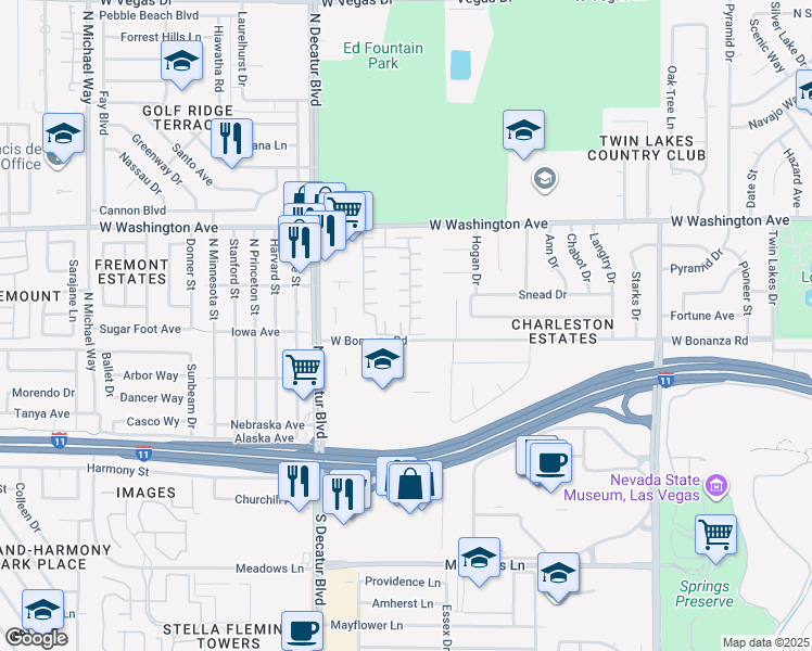 map of restaurants, bars, coffee shops, grocery stores, and more near 608 Sea Pines Lane in Las Vegas