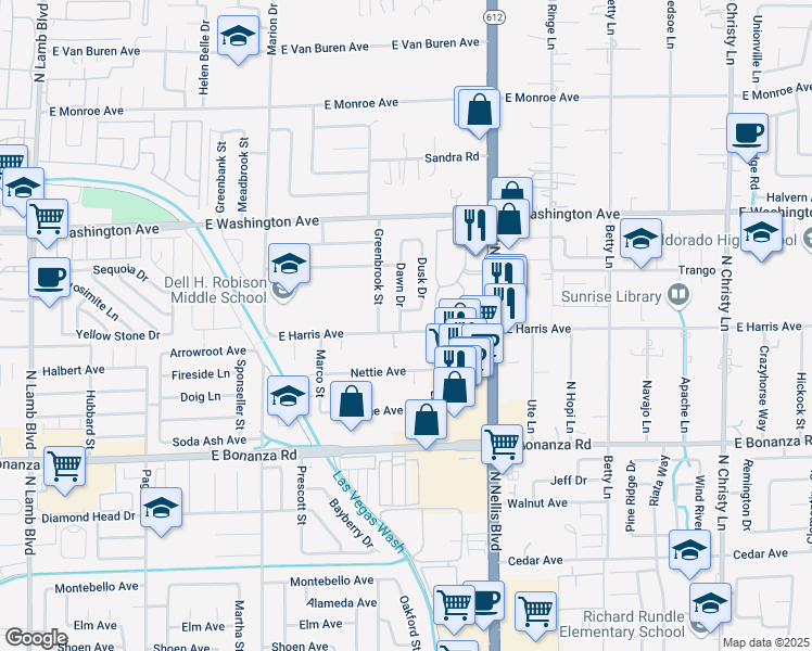 map of restaurants, bars, coffee shops, grocery stores, and more near 816 Dusk Drive in Las Vegas