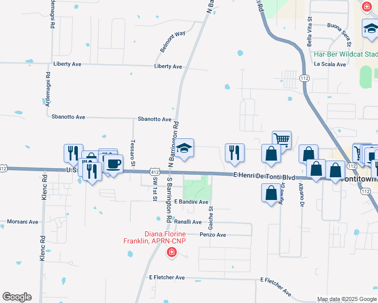 map of restaurants, bars, coffee shops, grocery stores, and more near in Tontitown