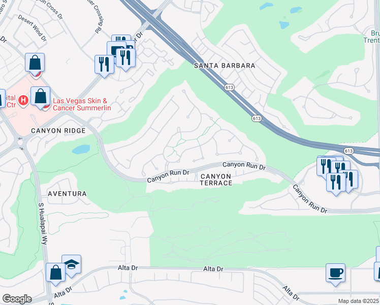 map of restaurants, bars, coffee shops, grocery stores, and more near 9505 Tournament Canyon Drive in Las Vegas