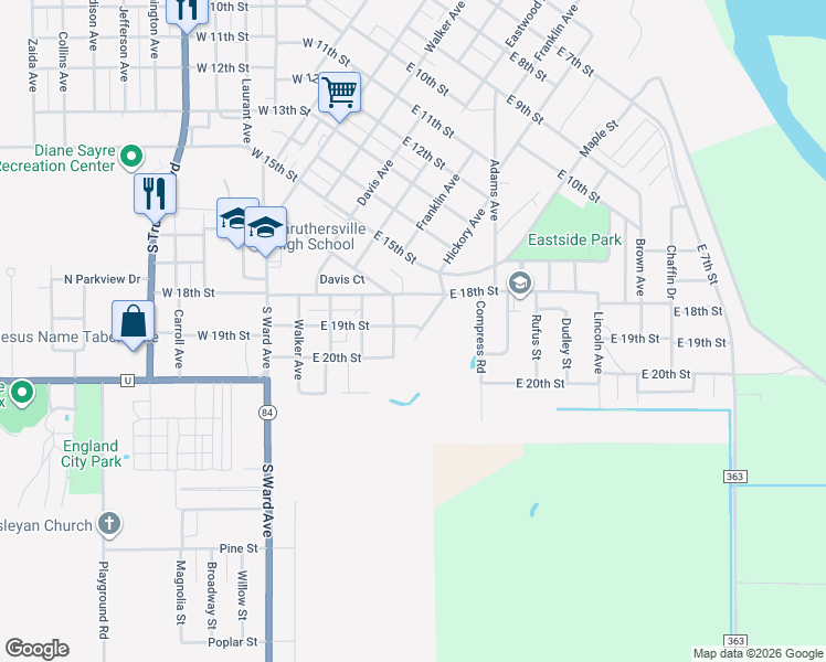 map of restaurants, bars, coffee shops, grocery stores, and more near 511 East 19th Street in Caruthersville