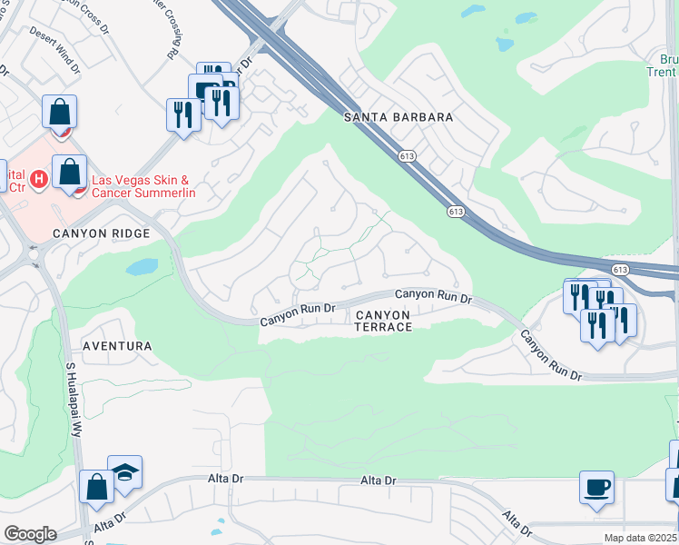 map of restaurants, bars, coffee shops, grocery stores, and more near 9505 Tournament Canyon Drive in Las Vegas