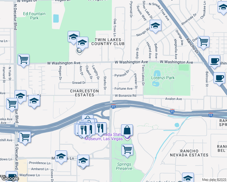 map of restaurants, bars, coffee shops, grocery stores, and more near 3729 Fortune Avenue in Las Vegas